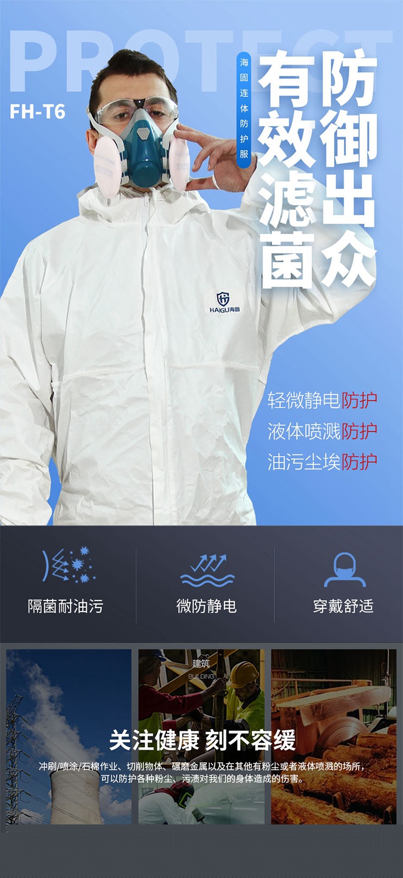 海固FH-T6防護服 靜電液體油污塵埃防護服圖片1
