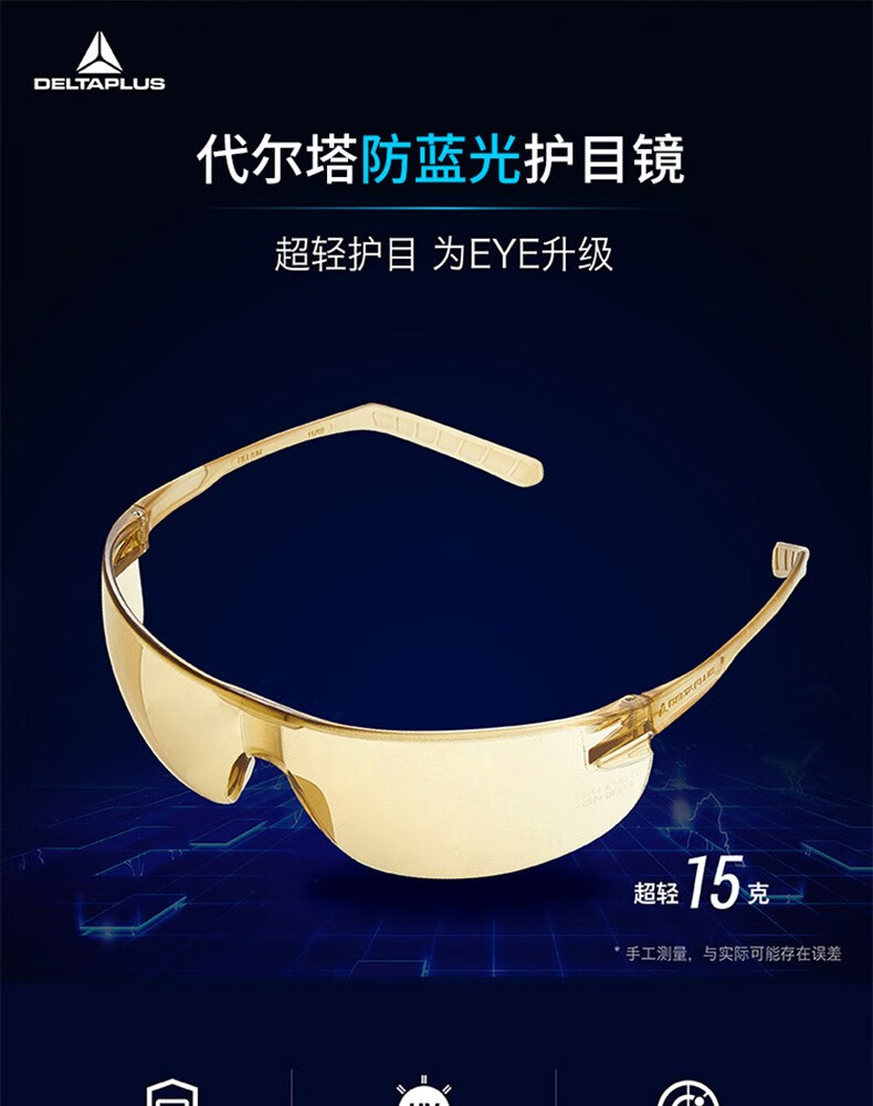 代爾塔101145 HELIUM DETECTABLE可探測(cè)款防霧防刮防沖擊安全防護(hù)眼鏡1